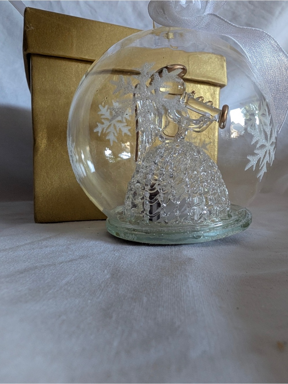 Sorelle Crystal Sculpture Angel Glass Globe Ornament Lights Holding Trumpet ✞